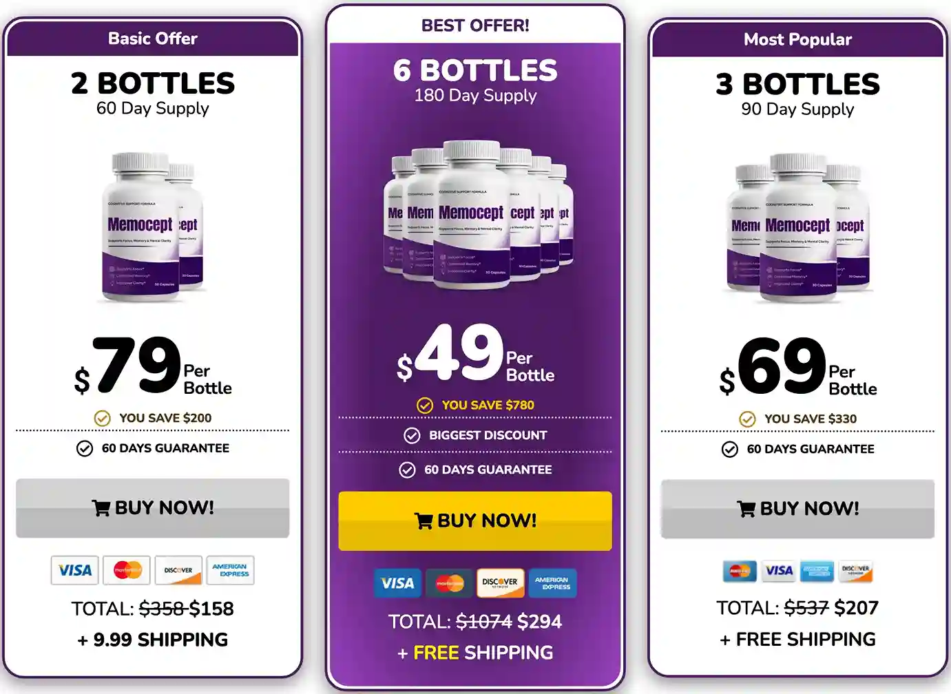 Memocept Pricing — 2, 3 and 6 Bottle Packages